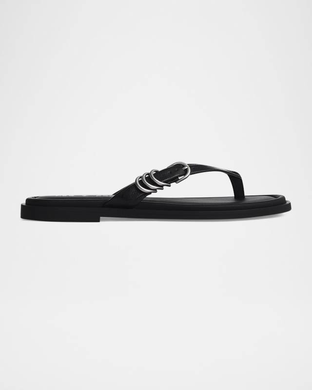 Gia Leather Buckle Thong Sandals